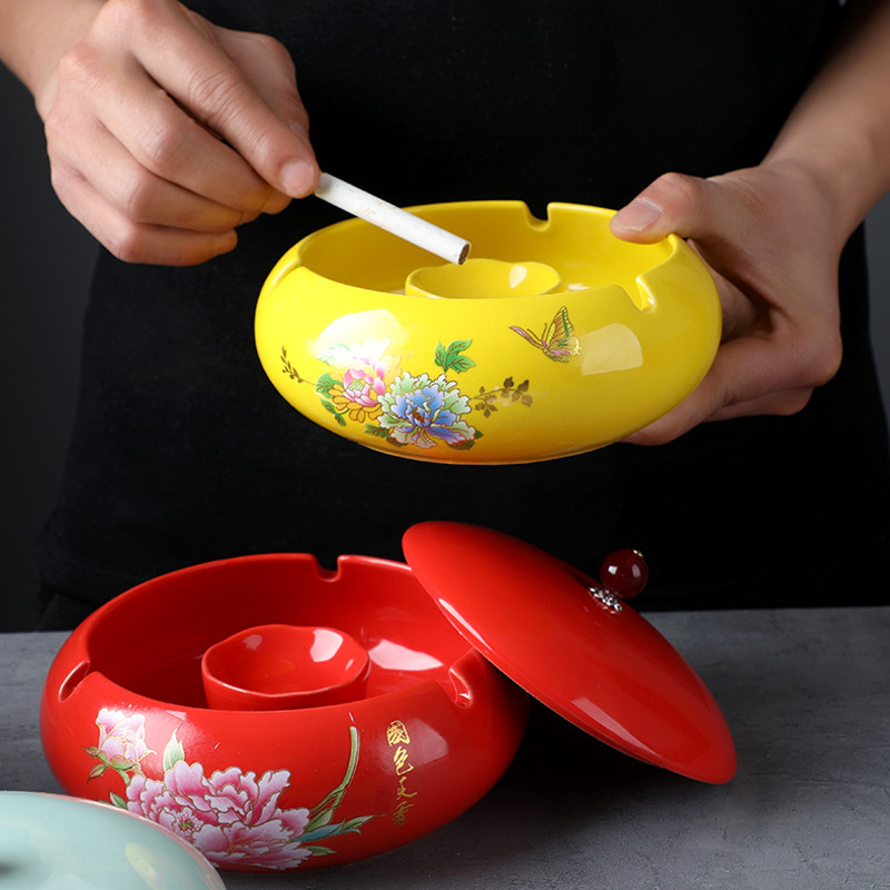 Keramički pepeljara s poklopcem, europski stil, motiv zmaja, zaštita od rasipanja pepela, za ured i dom