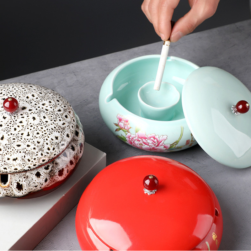 Keramički pepeljara s poklopcem, europski stil, motiv zmaja, zaštita od rasipanja pepela, za ured i dom