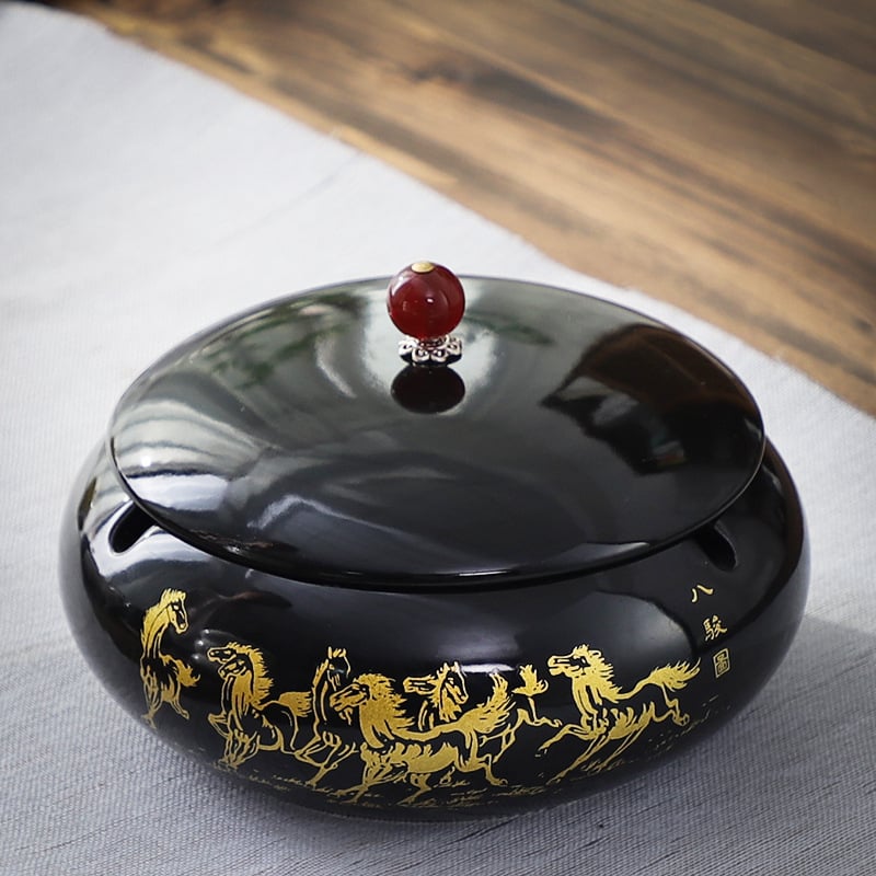 Keramički pepeljara s poklopcem, europski stil, motiv zmaja, zaštita od rasipanja pepela, za ured i dom