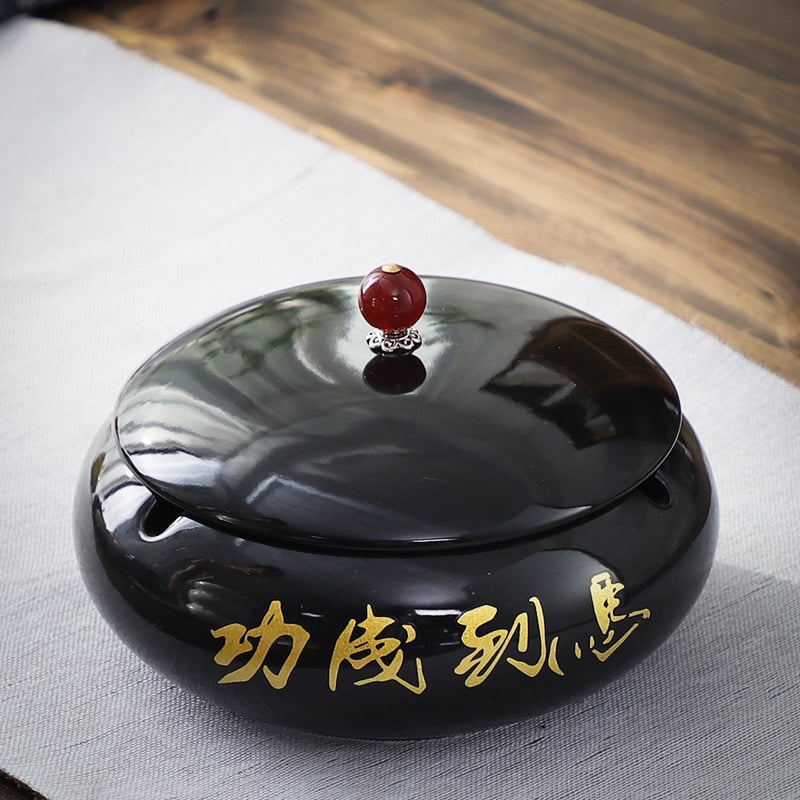 Keramički pepeljara s poklopcem, europski stil, motiv zmaja, zaštita od rasipanja pepela, za ured i dom