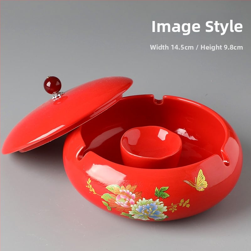 Keramički pepeljara s poklopcem, europski stil, motiv zmaja, zaštita od rasipanja pepela, za ured i dom