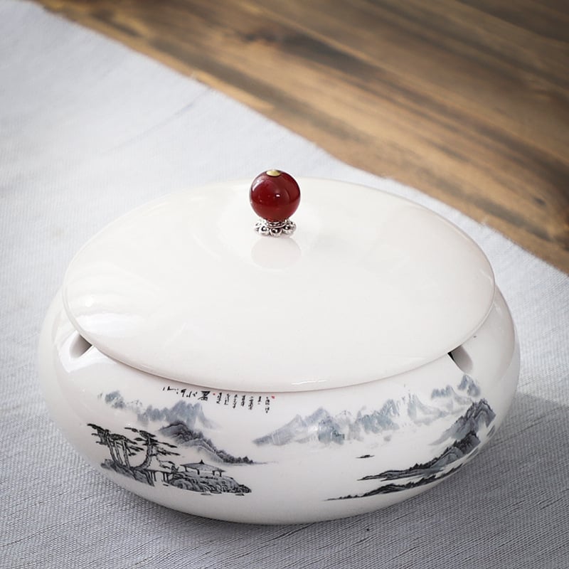 Keramički pepeljara s poklopcem, europski stil, motiv zmaja, zaštita od rasipanja pepela, za ured i dom