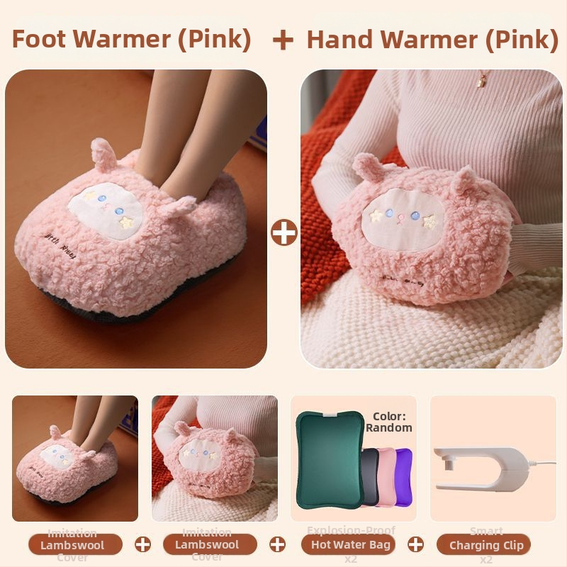 USB napajana vrećica za toplu vodu za zagrijavanje trbuha i stopala, crtani pliš papuče sa silikonskom tabanicom