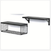 Ξύλινο επιτοίχιο ράφι με δύο επίπεδα αποθήκευσης και καλάθι καλωδίων, για μπάνιο, υπνοδωμάτιο και κουζίνα