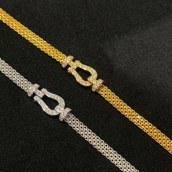 Женска винтидж гривна с диамантено подкова закопчаване, стил Миланезе и сатенена панделка – медно-пластмасова бижутерия Zhenrong