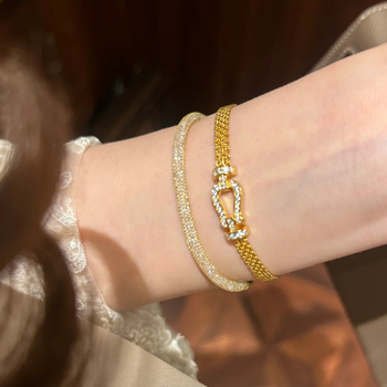 Женска винтидж гривна с диамантено подкова закопчаване, стил Миланезе и сатенена панделка – медно-пластмасова бижутерия Zhenrong