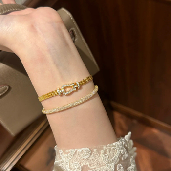 Женска винтидж гривна с диамантено подкова закопчаване, стил Миланезе и сатенена панделка – медно-пластмасова бижутерия Zhenrong