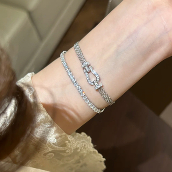 Женска винтидж гривна с диамантено подкова закопчаване, стил Миланезе и сатенена панделка – медно-пластмасова бижутерия Zhenrong