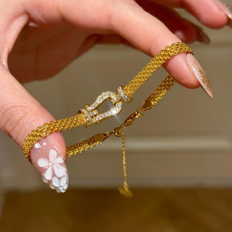 Женска винтидж гривна с диамантено подкова закопчаване, стил Миланезе и сатенена панделка – медно-пластмасова бижутерия Zhenrong