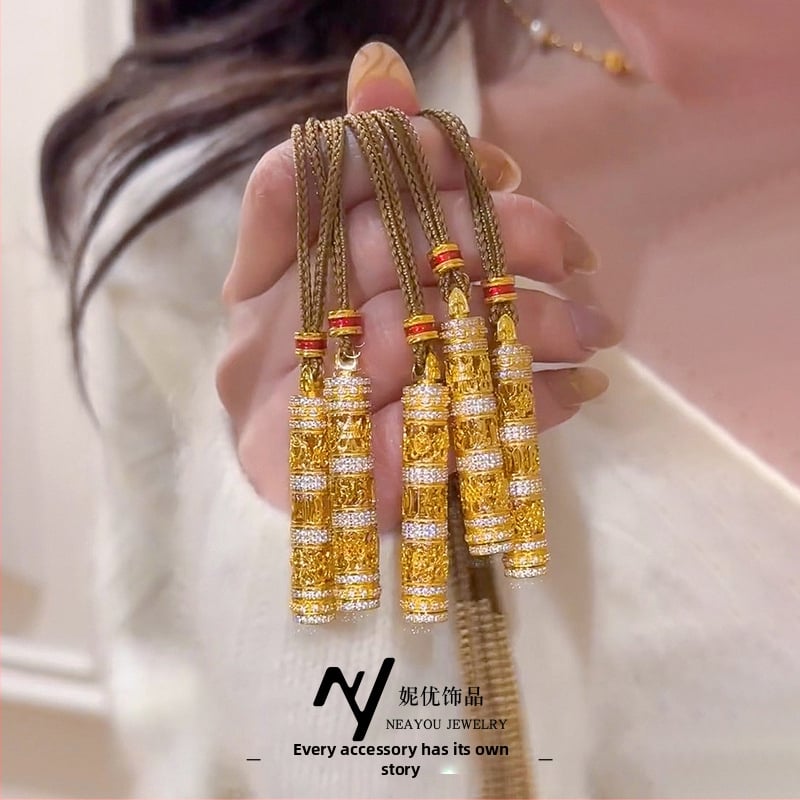 Бронзова верижка с геометричен дизайн, Niyou Jewelry, електроплатен завършек, нов китайски стил (литературно ретро)