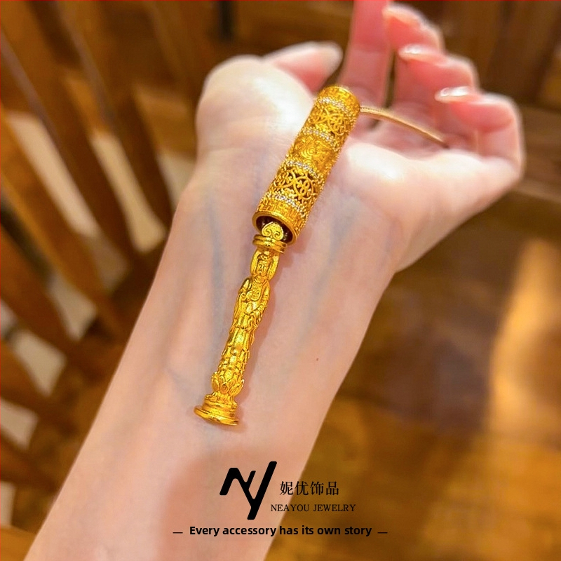 Бронзова верижка с геометричен дизайн, Niyou Jewelry, електроплатен завършек, нов китайски стил (литературно ретро)