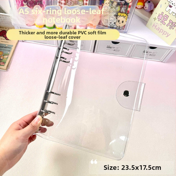 Korica za listove s PVC kućištem, mekani kožni izgled i prozirni zaštitni preklop; 6 rupa, prilagodljivo