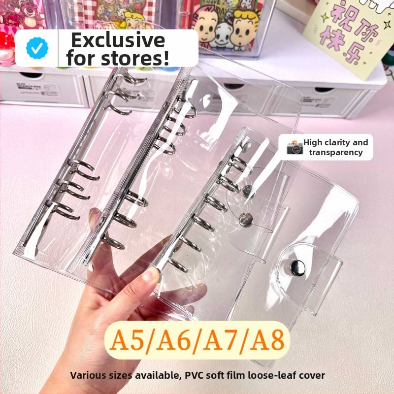 Korica za listove s PVC kućištem, mekani kožni izgled i prozirni zaštitni preklop; 6 rupa, prilagodljivo