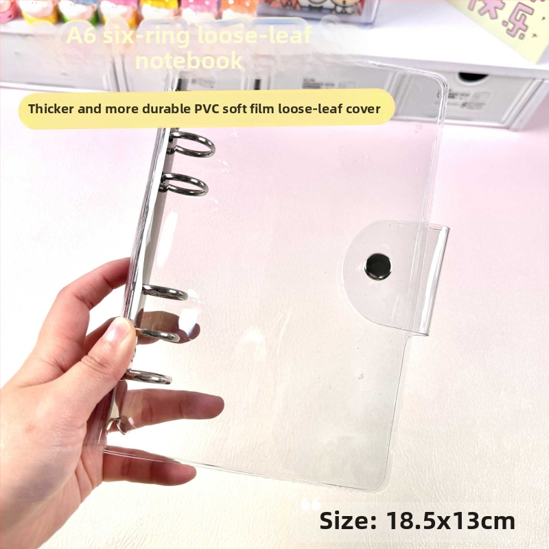 Korica za listove s PVC kućištem, mekani kožni izgled i prozirni zaštitni preklop; 6 rupa, prilagodljivo