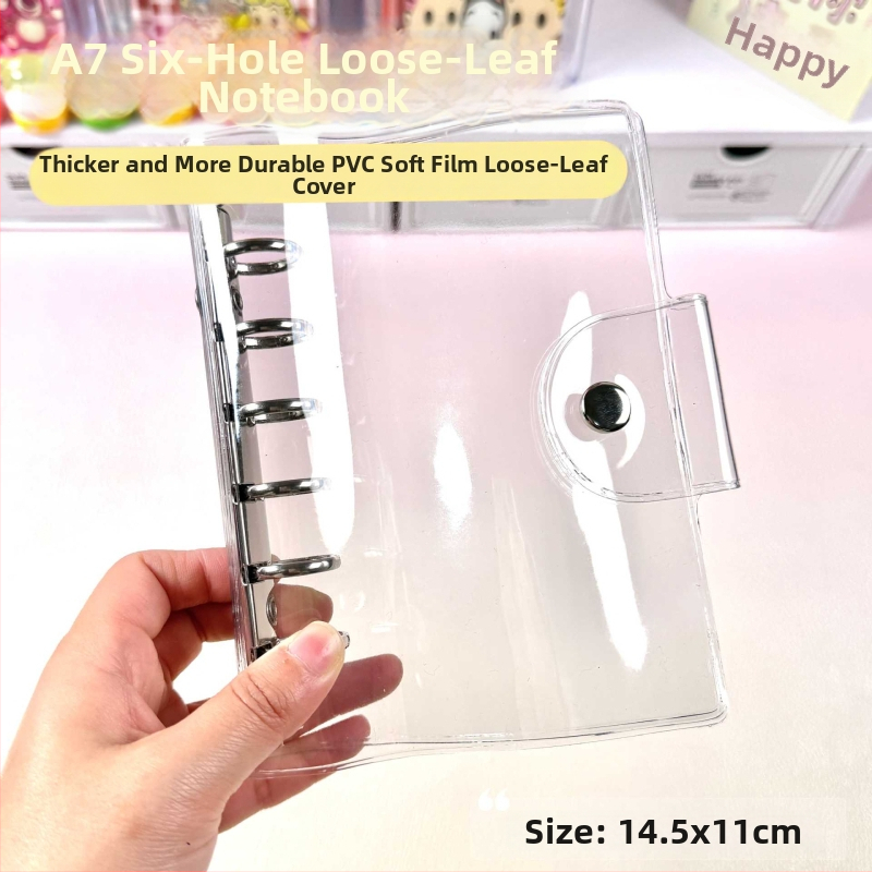 Korica za listove s PVC kućištem, mekani kožni izgled i prozirni zaštitni preklop; 6 rupa, prilagodljivo