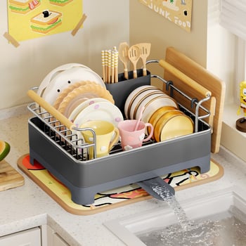 Konyhapult melletti edény-szárító állvány – 304 rozsdamentes acél + PP, Modern Minimalista Stílus