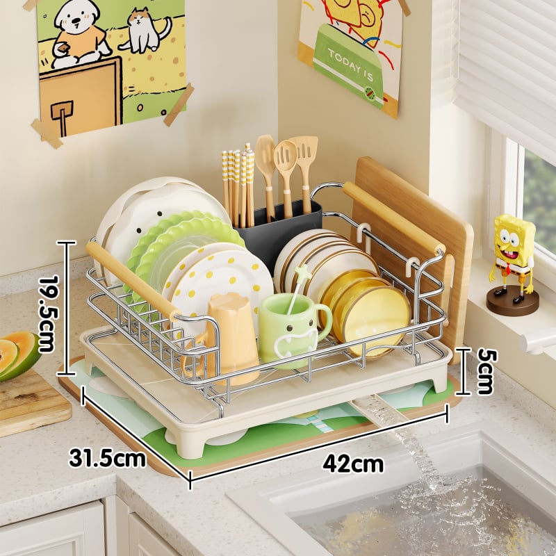 Konyhapult melletti edény-szárító állvány – 304 rozsdamentes acél + PP, Modern Minimalista Stílus