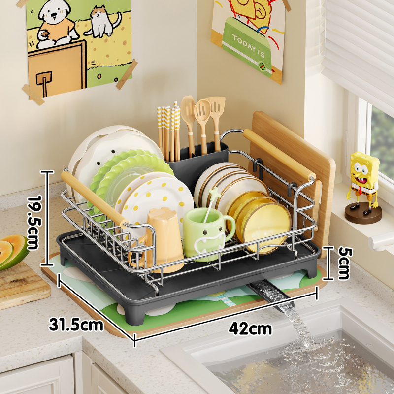 Konyhapult melletti edény-szárító állvány – 304 rozsdamentes acél + PP, Modern Minimalista Stílus