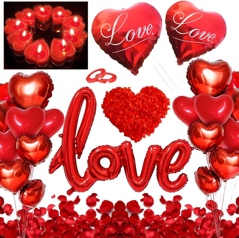 Szív alakú alumíniumfóliás dekorációs lufi készlet Valentin-napra, kínai Valentin-napra és esküvőkre
