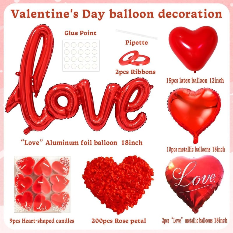 Szív alakú alumíniumfóliás dekorációs lufi készlet Valentin-napra, kínai Valentin-napra és esküvőkre