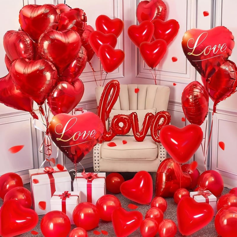Szív alakú alumíniumfóliás dekorációs lufi készlet Valentin-napra, kínai Valentin-napra és esküvőkre