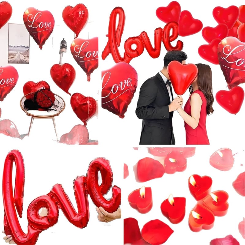 Szív alakú alumíniumfóliás dekorációs lufi készlet Valentin-napra, kínai Valentin-napra és esküvőkre
