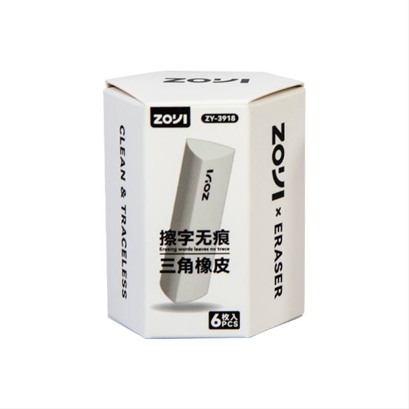 Trojuholníková guma na kreslenie a skúšky, bez triesok, mimoriadne čistá, Zhuoyi, model ZY-3918, tlač loga k dispozícii, prispôsobiteľná