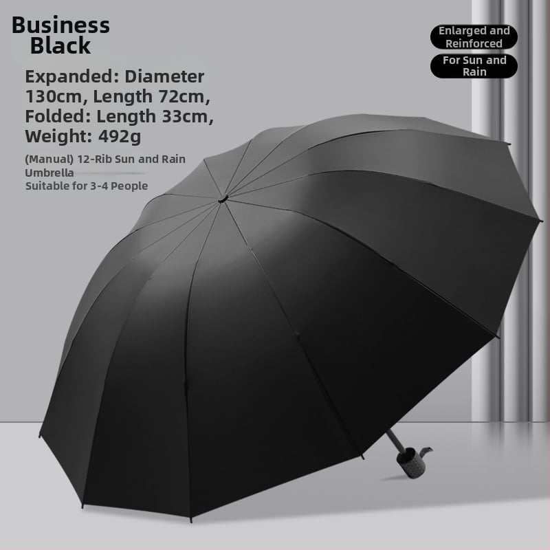 Χειροκίνητη πτυσσόμενη ομπρέλα με 12 μεταλλικές ράβδες, UPF 40+ προστασία, διπλής χρήσης για ήλιο και βροχή, εκτύπωση λογότυπου