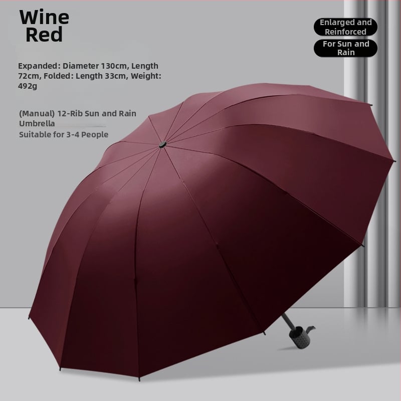 Χειροκίνητη πτυσσόμενη ομπρέλα με 12 μεταλλικές ράβδες, UPF 40+ προστασία, διπλής χρήσης για ήλιο και βροχή, εκτύπωση λογότυπου