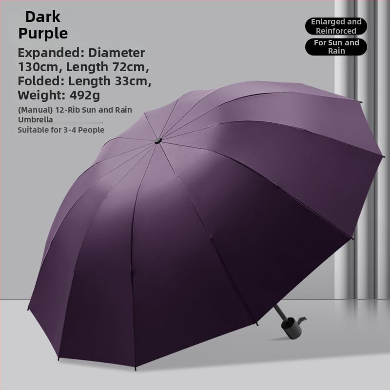 Χειροκίνητη πτυσσόμενη ομπρέλα με 12 μεταλλικές ράβδες, UPF 40+ προστασία, διπλής χρήσης για ήλιο και βροχή, εκτύπωση λογότυπου