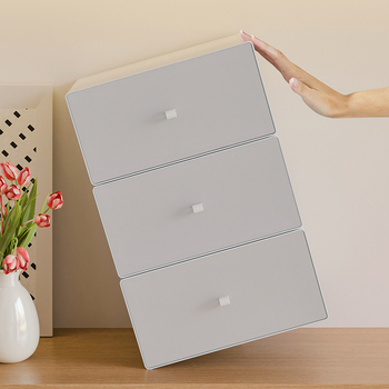 Cutie de depozitare pentru birou din plastic PS, model 8875, cu mâner, poate fi stivuită, deschidere prin tragere