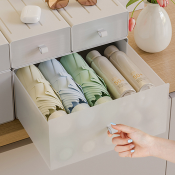 Cutie de depozitare pentru birou din plastic PS, model 8875, cu mâner, poate fi stivuită, deschidere prin tragere