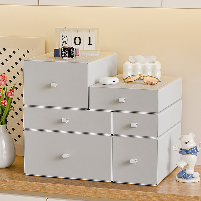 Cutie de depozitare pentru birou din plastic PS, model 8875, cu mâner, poate fi stivuită, deschidere prin tragere