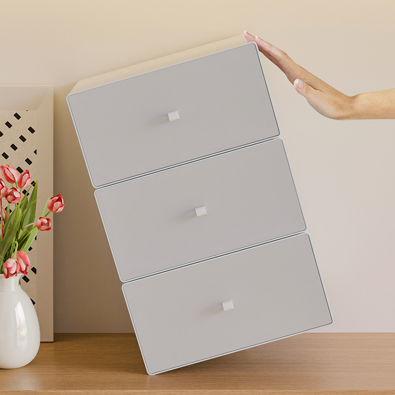 Cutie de depozitare pentru birou din plastic PS, model 8875, cu mâner, poate fi stivuită, deschidere prin tragere