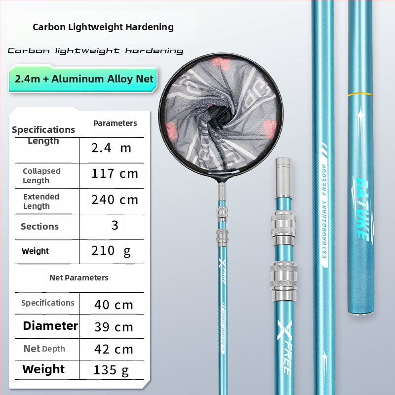 Teleskopická karbónová tyč na sieť na ryby