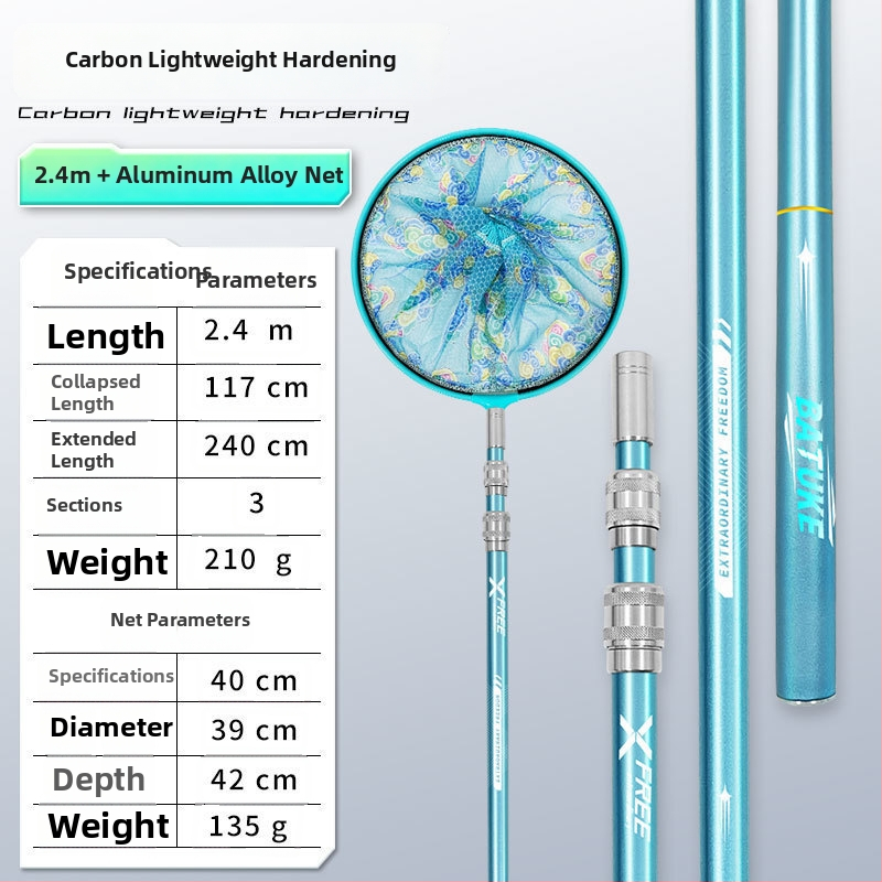 Teleskopická karbónová tyč na sieť na ryby