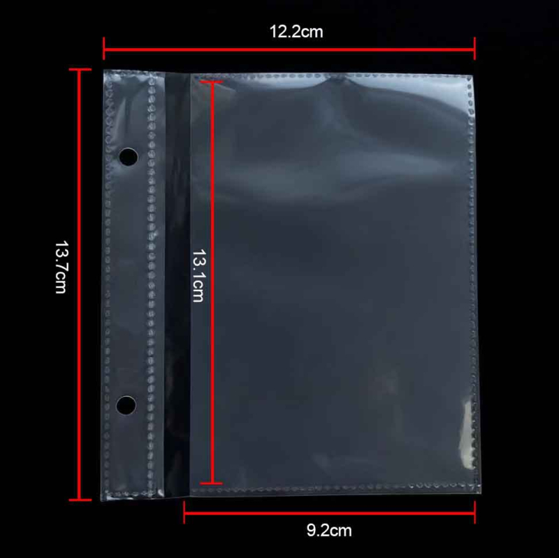 Pagini interioare transparente pentru mini-album de cărți poștale – aranjament cu grile 1/2/4, material PP, 1 foaie, găuri personalizabile și posibilitatea imprimării siglei