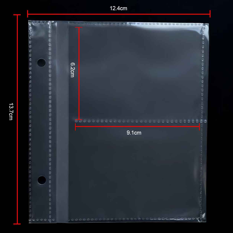 Pagini interioare transparente pentru mini-album de cărți poștale – aranjament cu grile 1/2/4, material PP, 1 foaie, găuri personalizabile și posibilitatea imprimării siglei