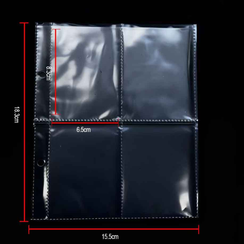 Pagini interioare transparente pentru mini-album de cărți poștale – aranjament cu grile 1/2/4, material PP, 1 foaie, găuri personalizabile și posibilitatea imprimării siglei