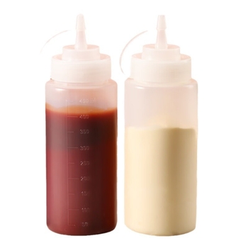Sticlă din plastic pentru presare în bucătărie, cu capac și scară de măsurare, pentru ketchup, dressing de salată și dulceață