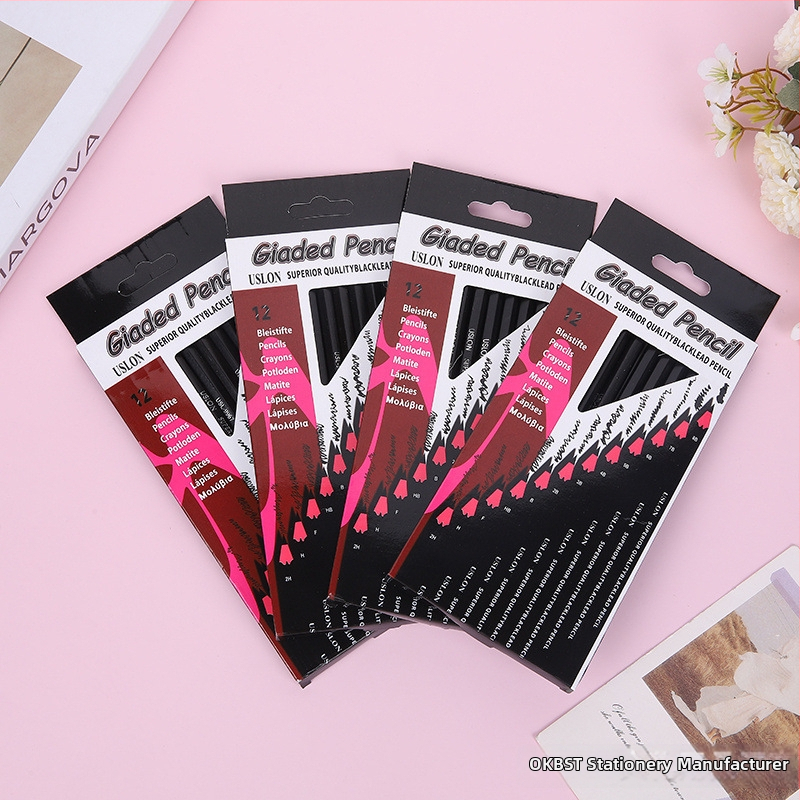 Profesionálny set ceruziek na skicu, drevené ceruzky, 12 kusov, 2H-8B
