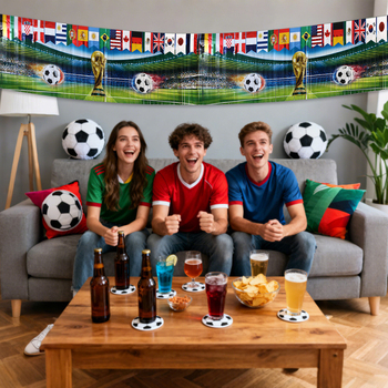 A világbajnokság 2026 – zászlófüzér futball témájú rendezvényekhez, PET anyag