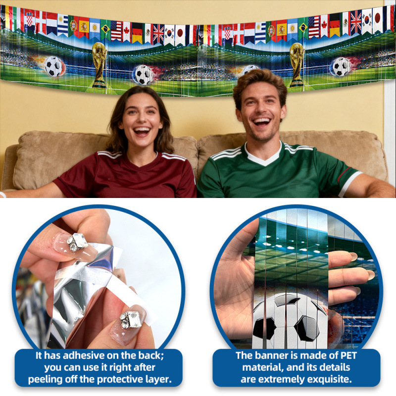 A világbajnokság 2026 – zászlófüzér futball témájú rendezvényekhez, PET anyag