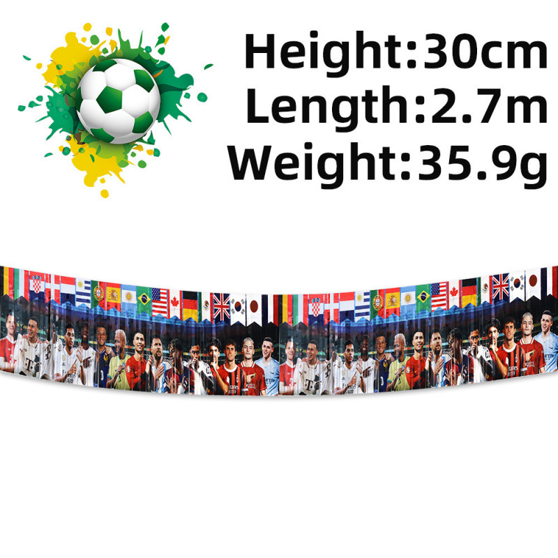 A világbajnokság 2026 – zászlófüzér futball témájú rendezvényekhez, PET anyag