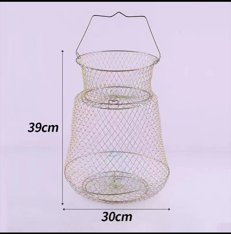 Cușcă de pește pliabil din oțel inoxidabil cu suport pentru pește și raci