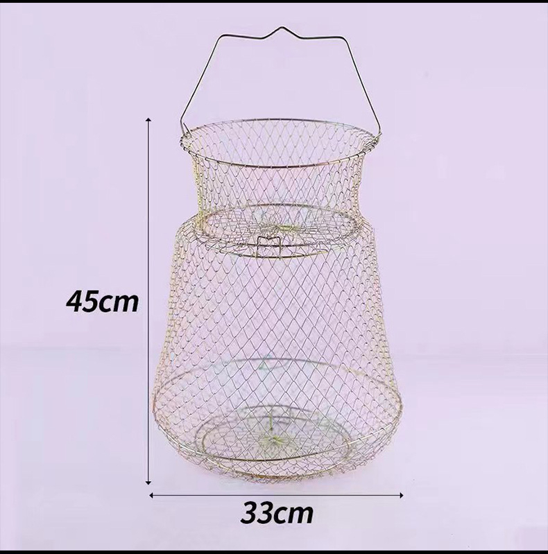 Cușcă de pește pliabil din oțel inoxidabil cu suport pentru pește și raci