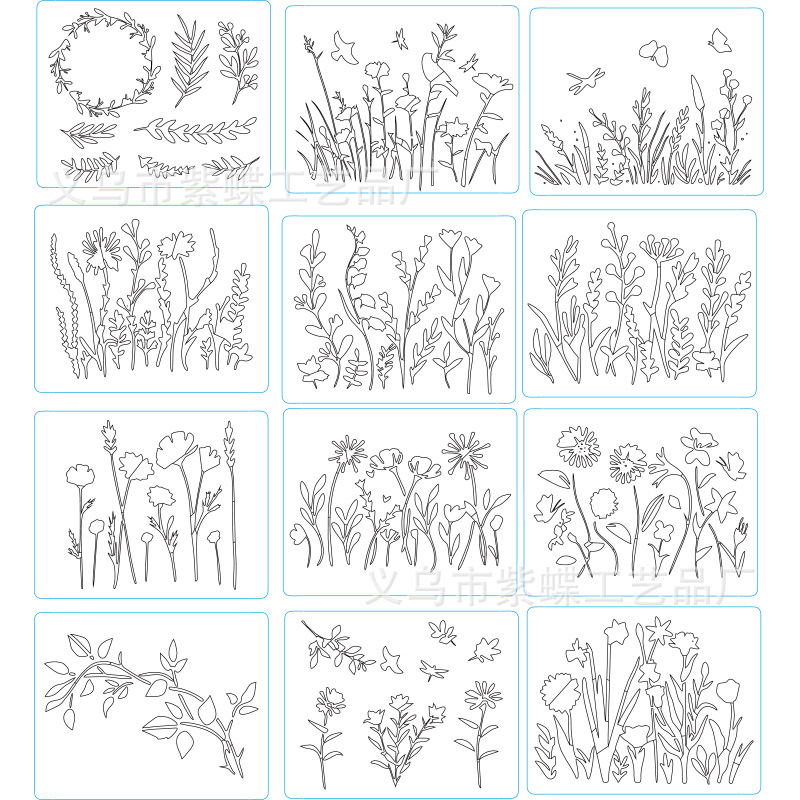 DIY šablona za crtanje cvijeća za djecu s izrezima, iskoristiva i prati, PET materijal; Brand: Other; Nije uvezeno