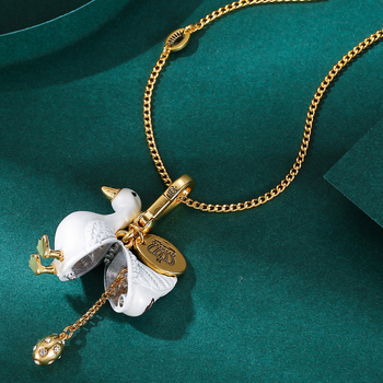 Колие с висулка във форма на лебед, емалово покритие, сплав, електроплатиране, отваряща се яйцевидна висулка, персонален стил