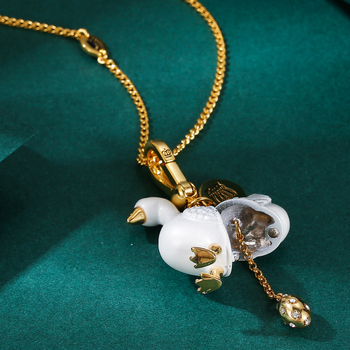 Колие с висулка във форма на лебед, емалово покритие, сплав, електроплатиране, отваряща се яйцевидна висулка, персонален стил