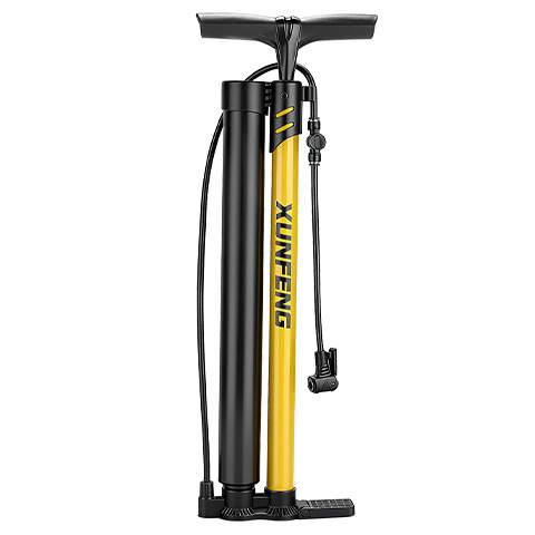 Ručna pumpa s manometrom, model Yellow-Black, tijelo od željeza, duljina 59 cm, tlak 160 psi, tip ventila: Beautiful mouth